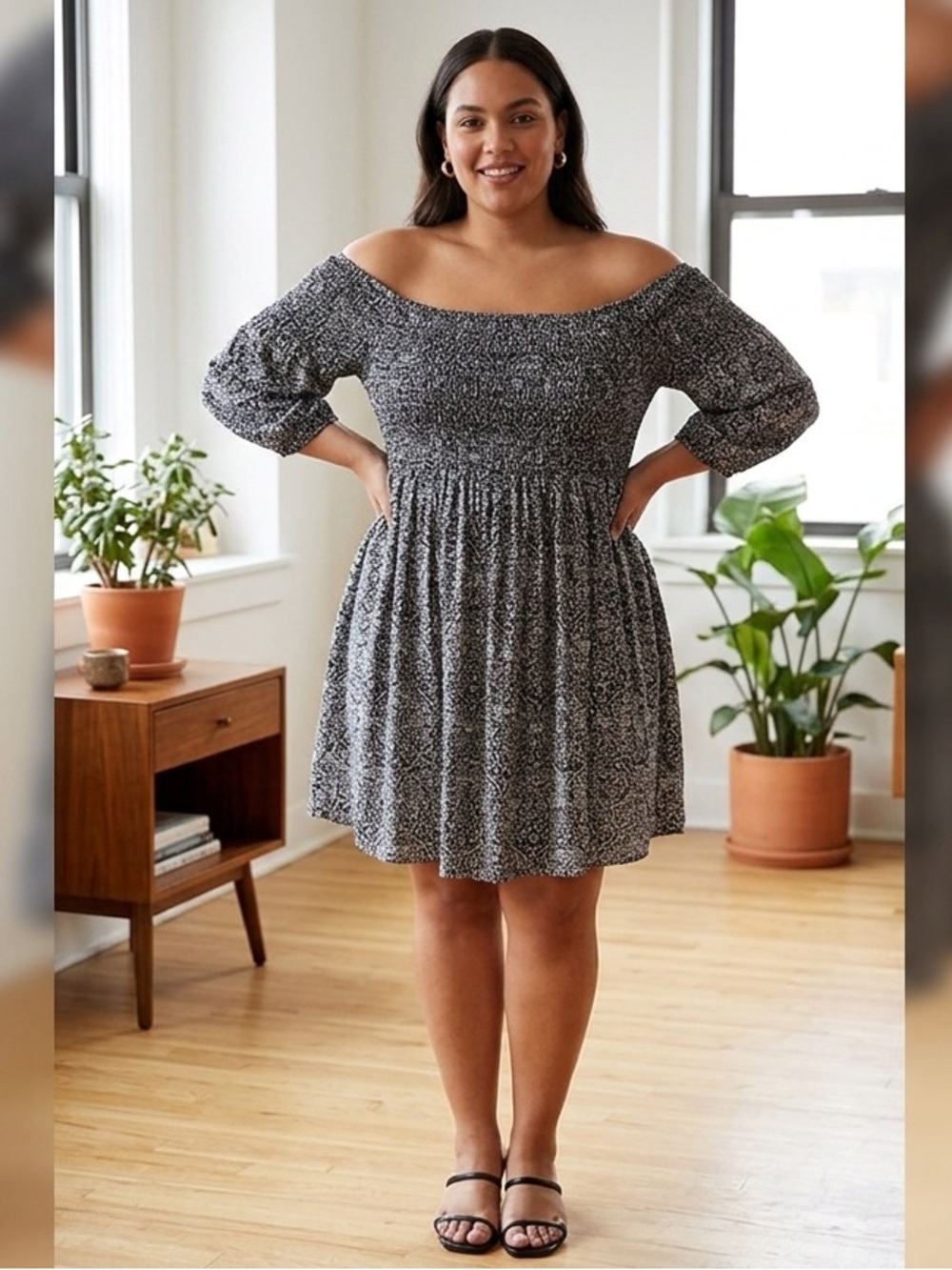 Torrid Black and White Floral Smocked Women's Dress